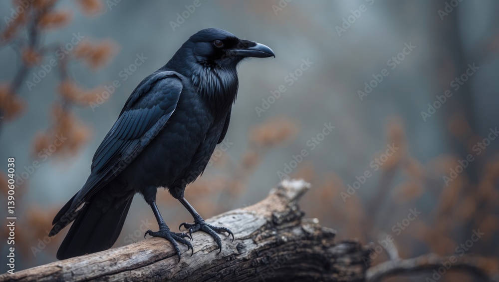 Fototapeta premium American Crow resting on a branch during a chilly winter day