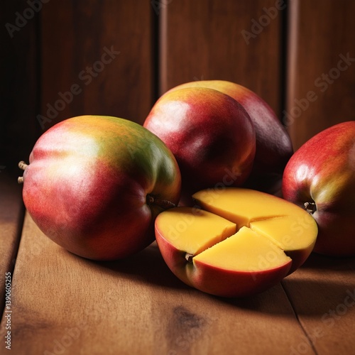 Obraz na płótnie Fresh ripe mango fruits on wooden table. w salonie