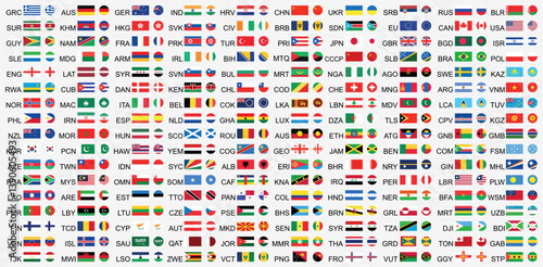 All countries flag set. National flags in circle shape. National flags set. Flags of countries