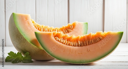 Obraz na płótnie Cut melon. Healthy fruit. Summer food. Generative AI w salonie