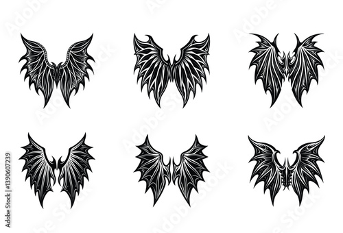 Demon & Angel Wings Vector Pack – A bold mix of light and dark wings perfect for tattoos, fantasy artwork, stickers, branding, and spiritual or mythological designs.