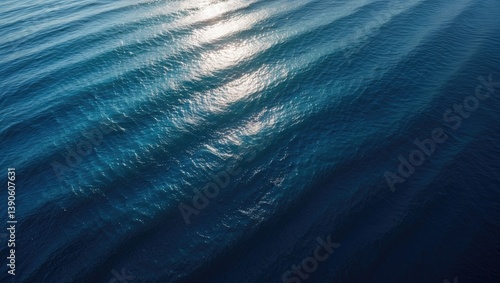 Overhead View of Sea Surface Featuring Sun Rays Reflection as Background for Page, Template, or Web Banner