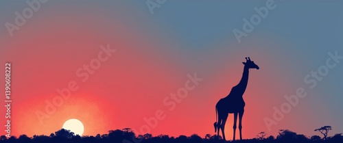 Obraz na płótnie Giraffe in african savannah at sunset w salonie