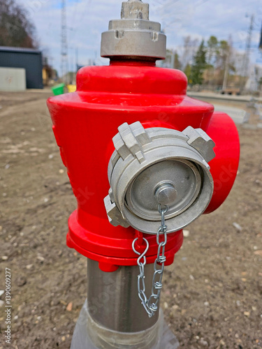 Obraz na płótnie red fire hydrant on a construction site. close-up. w salonie