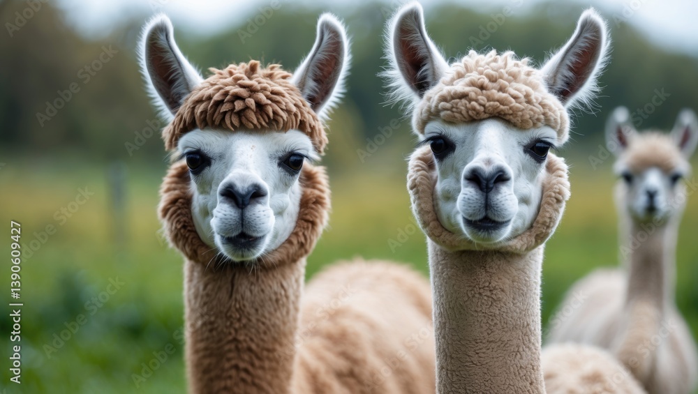 Obraz premium Alpacas making humorous expressions for the camera