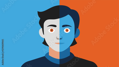 Face Swap Two faces swapping characteristics one face shows a natural look while the other is digitally transformed emphasizing how filters alter personal identity.