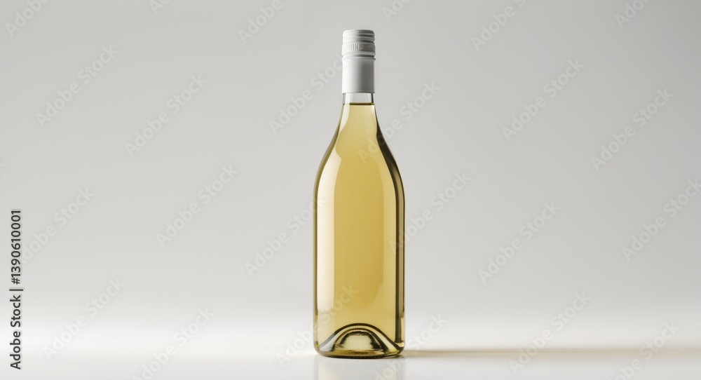 Isolated white wine bottle on a plain background for mockup display projects.