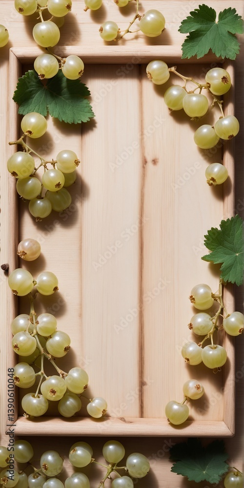 Fresh white currant in frame form, copy space.