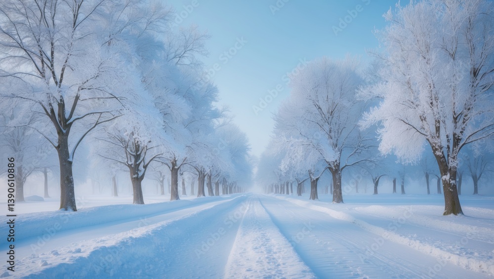 Fototapeta premium A peaceful winter vista displaying snow-covered trees within a clear white setting