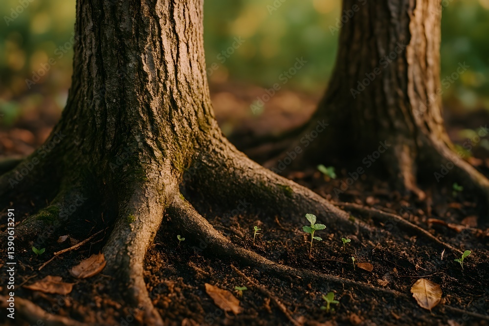 Tree Trunks with Intertwined Roots in a Forest Floor
Tree Trunks with Intertwined Roots in a Forest Floor
