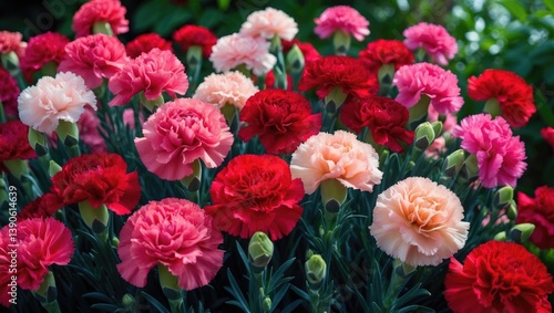 Fototapeta Naklejka Na Ścianę i Meble -  Blooms of red and pink carnation flowers