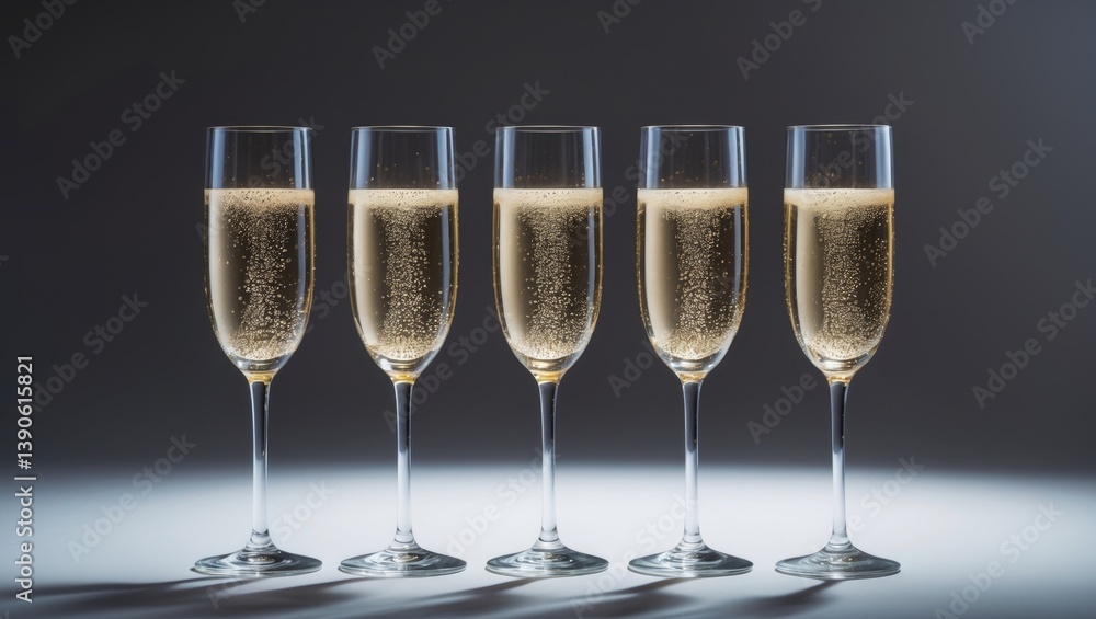 Champagne glasses displayed on a backdrop Champagne glasses displayed on a backdrop