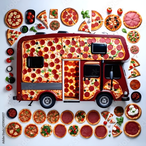 Obraz na płótnie Delicious pizza fastfood meal. Food background with motor home w salonie
