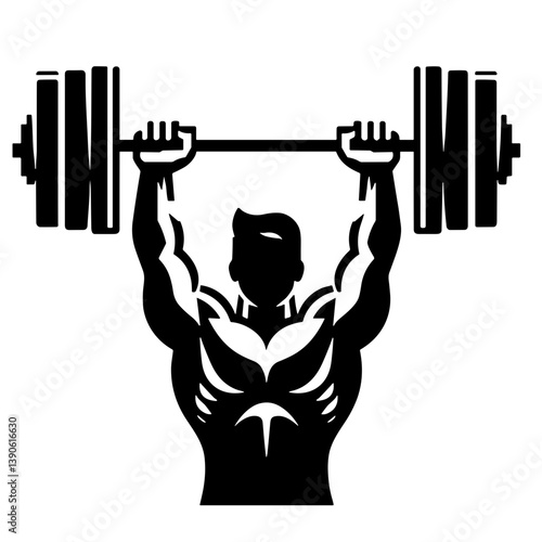 Strong man lifting weights in silhouette against a plain background  