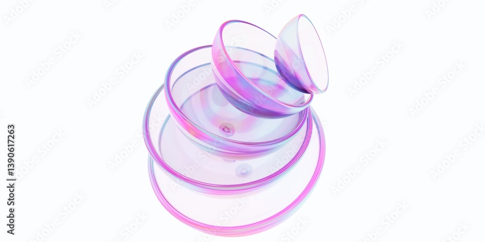 Abstract glass semicircles with Chromatic dispersion effect. 3d render. Abstract glass semicircles with Chromatic dispersion effect. 3d render.