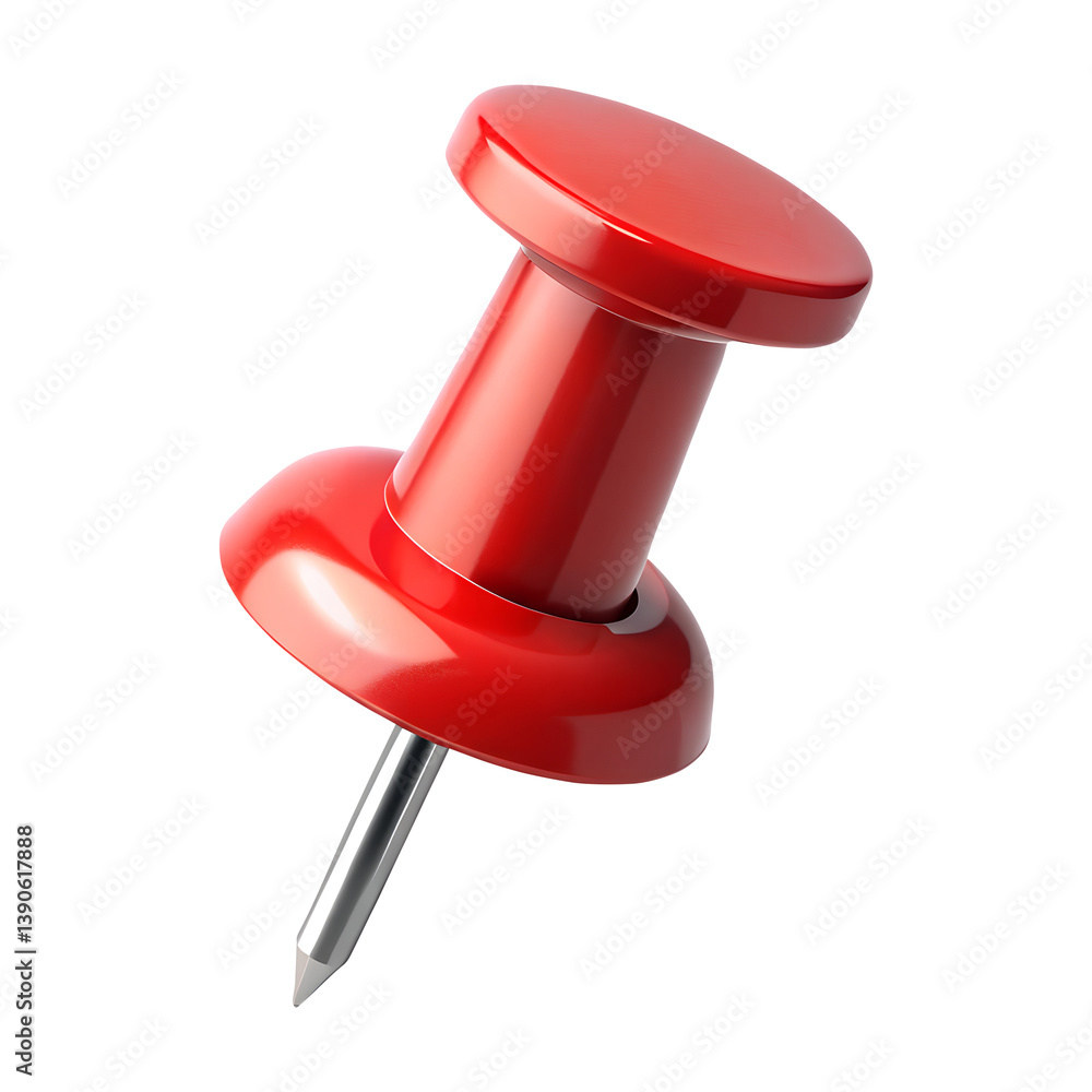 Red push pin 3d render icon in cartoon plastic style minimal isolated on transparent white background, clipping path Red push pin 3d render icon in cartoon plastic style minimal isolated on transparent white background, clipping path