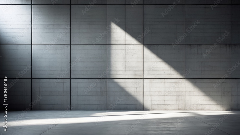 Obraz premium A minimalist concrete wall highlighted by a diagonal ray of light on the floor.
