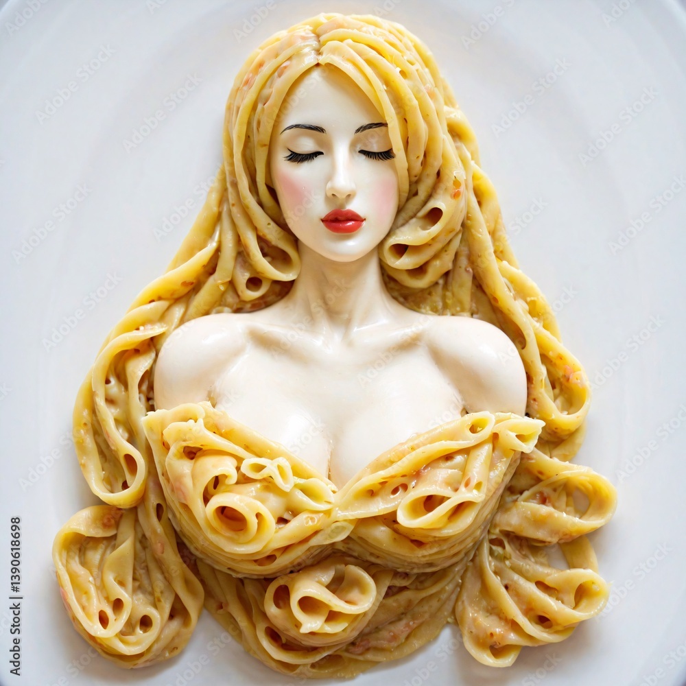 Woman made of noodles. Love italian food concept.