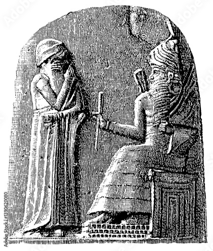 Relief of Hammurabi. Ancient Oriental art. Publication of the 