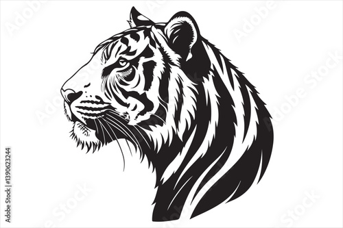 A black color silhouette of tiger head.