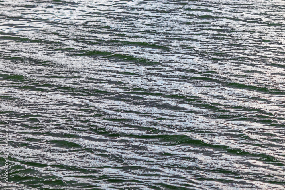 Small wind waves on the water surface. Ripples on the water on a cloudy day - close-up natural background Small wind waves on the water surface. Ripples on the water on a cloudy day - close-up natural background