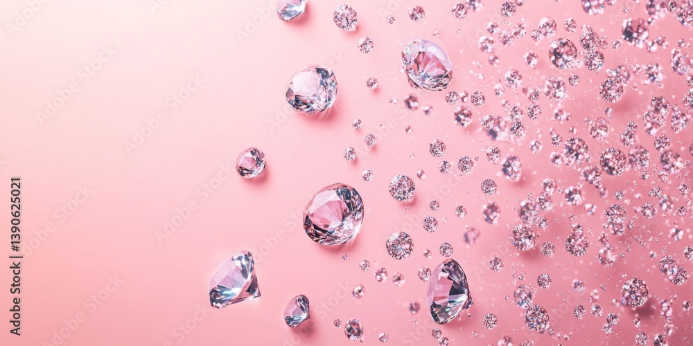 Beautiful sparkling diamonds floating against a soft pink background. This image captures luxury and elegance. Perfect for fashion or jewelry themes. A modern and fresh style. AI