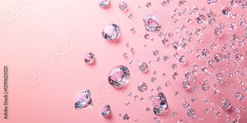 Obraz na płótnie Beautiful sparkling diamonds floating against a soft pink background. This image captures luxury and elegance. Perfect for fashion or jewelry themes. A modern and fresh style. AI w salonie