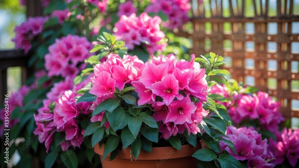A beautiful and charming fuchsia blossom in a planter on the balcony A beautiful and charming fuchsia blossom in a planter on the balcony