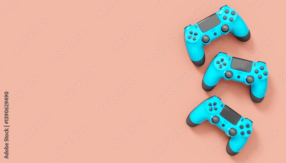Realistic blue video game joysticks or gamepads on pink background Realistic blue video game joysticks or gamepads on pink background