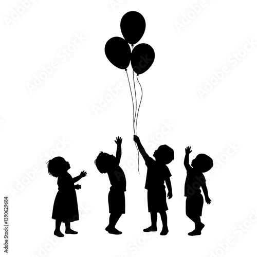 Children Celebrating with Balloons Against a White Background  