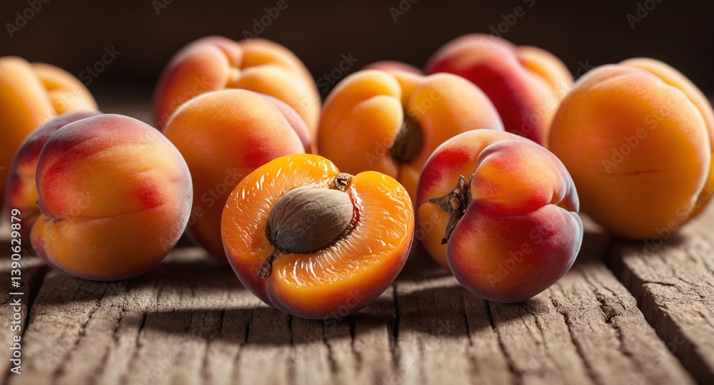 Apricot fruits on wooden rustic table