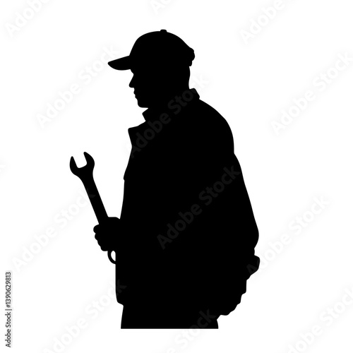 Worker silhouette holding a wrench for International Workers' Day  