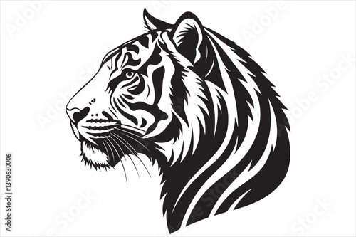 A black color silhouette of tiger head.