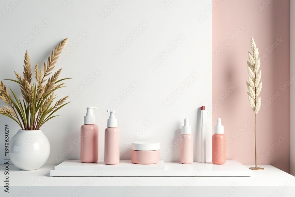 Clean, minimalist white backdrop for cosmetics display, luxury, backdrop Clean, minimalist white backdrop for cosmetics display, luxury, backdrop