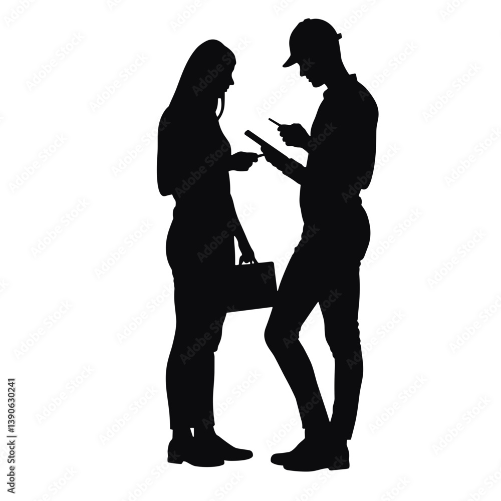 Silhouette of a female construction worker with tablet Labor Day Silhouette of a female construction worker with tablet Labor Day