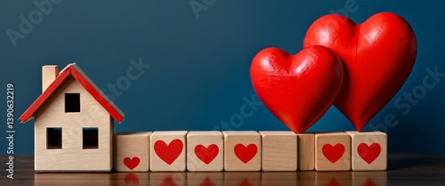 Obraz na płótnie wooden house with red heart, Blue background w salonie
