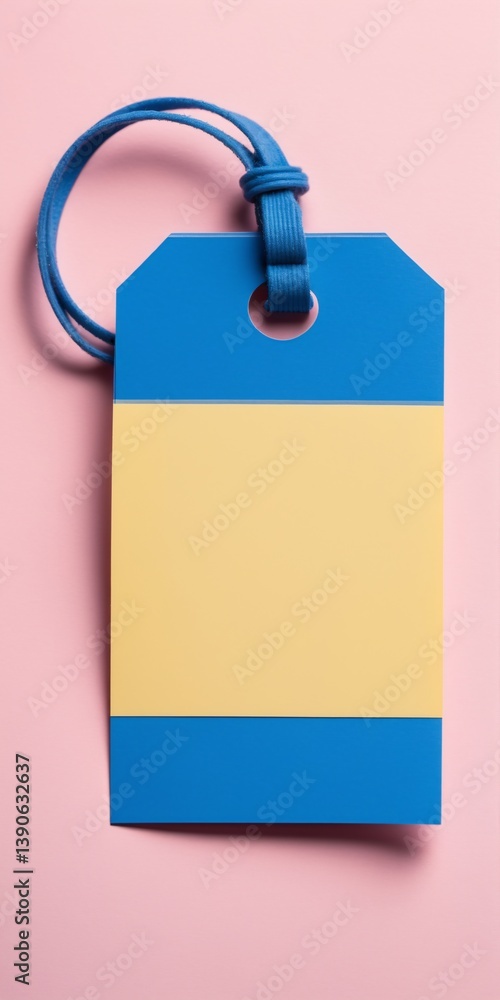blue empty tag on a pink and yellow background