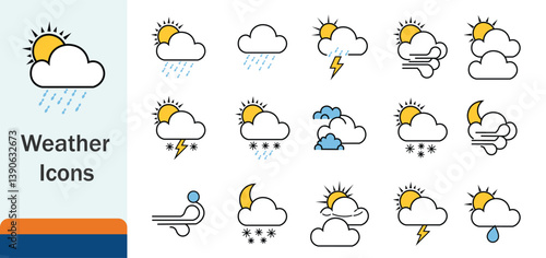 Weather Icons Collection, Set of Weather Condition Icons, Illustrated Weather Symbols, Weather Forecast Icons, Line Art Weather Icon Set