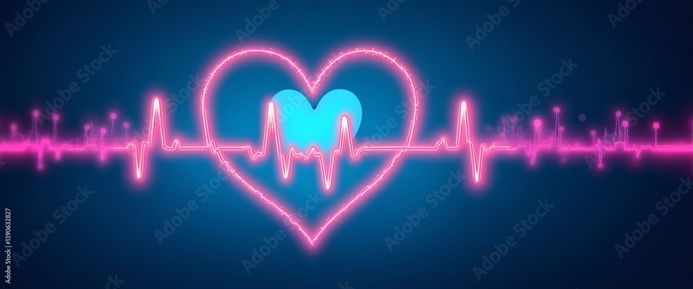 digital heart beat with a glowing neon effect, symbolizing life, health, technology, love, rhythm