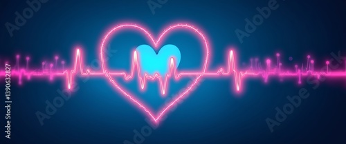 Obraz na płótnie digital heart beat with a glowing neon effect, symbolizing life, health, technology, love, rhythm w salonie