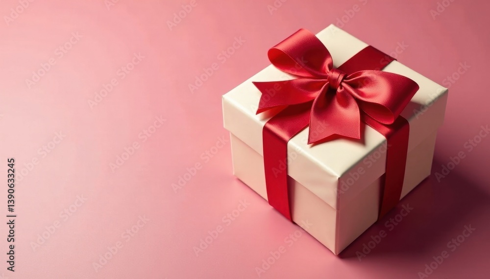Elegant gift box, tied with a vibrant red ribbon , still life, holiday, surprise Elegant gift box, tied with a vibrant red ribbon , still life, holiday, surprise