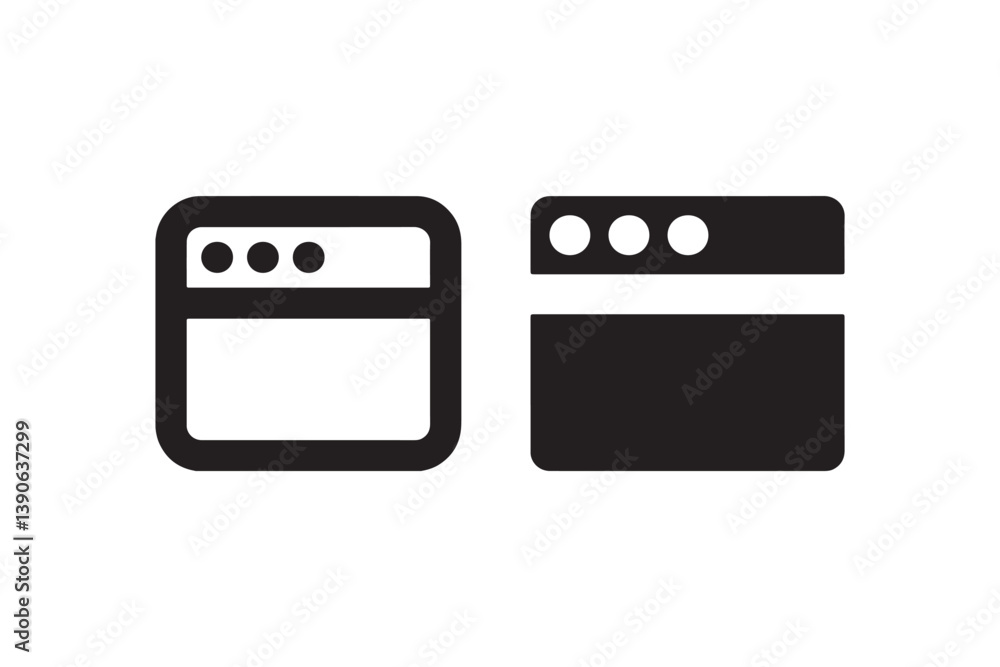 Browser window icons in outline and solid style Vector Browser window icons in outline and solid style Vector