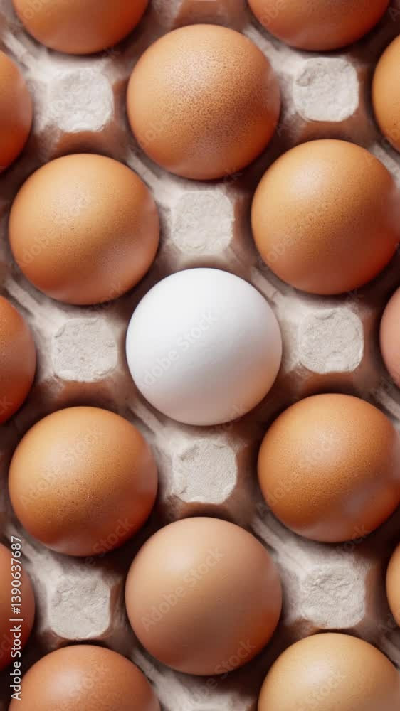 Paper tray with organic eggs rotating. Farm fresh eggs nestled in rustic paper tray. Vertical video. GMO free product. Chicken fresh raw eggs. Close-up in 4K, UHD Paper tray with organic eggs rotating. Farm fresh eggs nestled in rustic paper tray. Vertical video. GMO free product. Chicken fresh raw eggs. Close-up in 4K, UHD