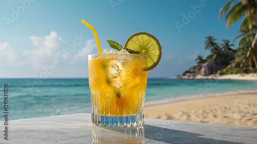 Caipiroska Drink Coktail of Pasion Fruit at the Beach