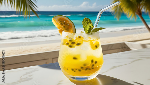 Caipiroska Drink Coktail of Pasion Fruit at the Beach