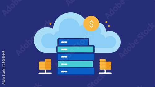 Cloud Computing with Coins A cloudshaped data center filled with coins that illustrate the concept of cloudbased AI services generating revenue for companies.