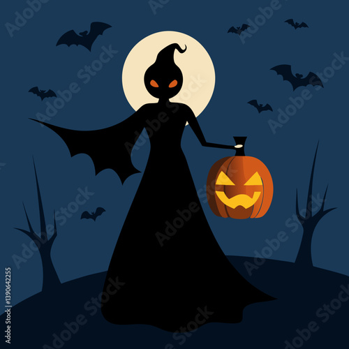 Vector art illustration with Halloween pumpkin and bats