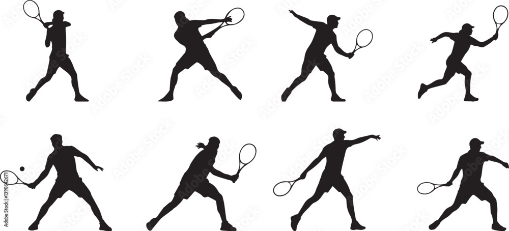 Dynamic Tennis Silhouettes of Players in Action Dynamic Tennis Silhouettes of Players in Action