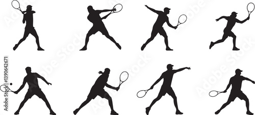 Dynamic Tennis Silhouettes of Players in Action