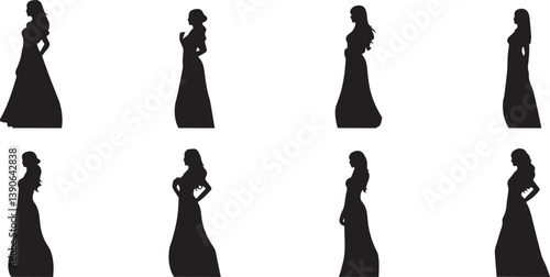 Elegant Silhouettes of Women in Long Dresses